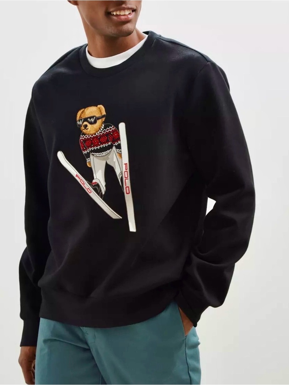 Vintage Polo Ralph Lauren Black Ski Polo Bear Crewneck Sweatshirt M